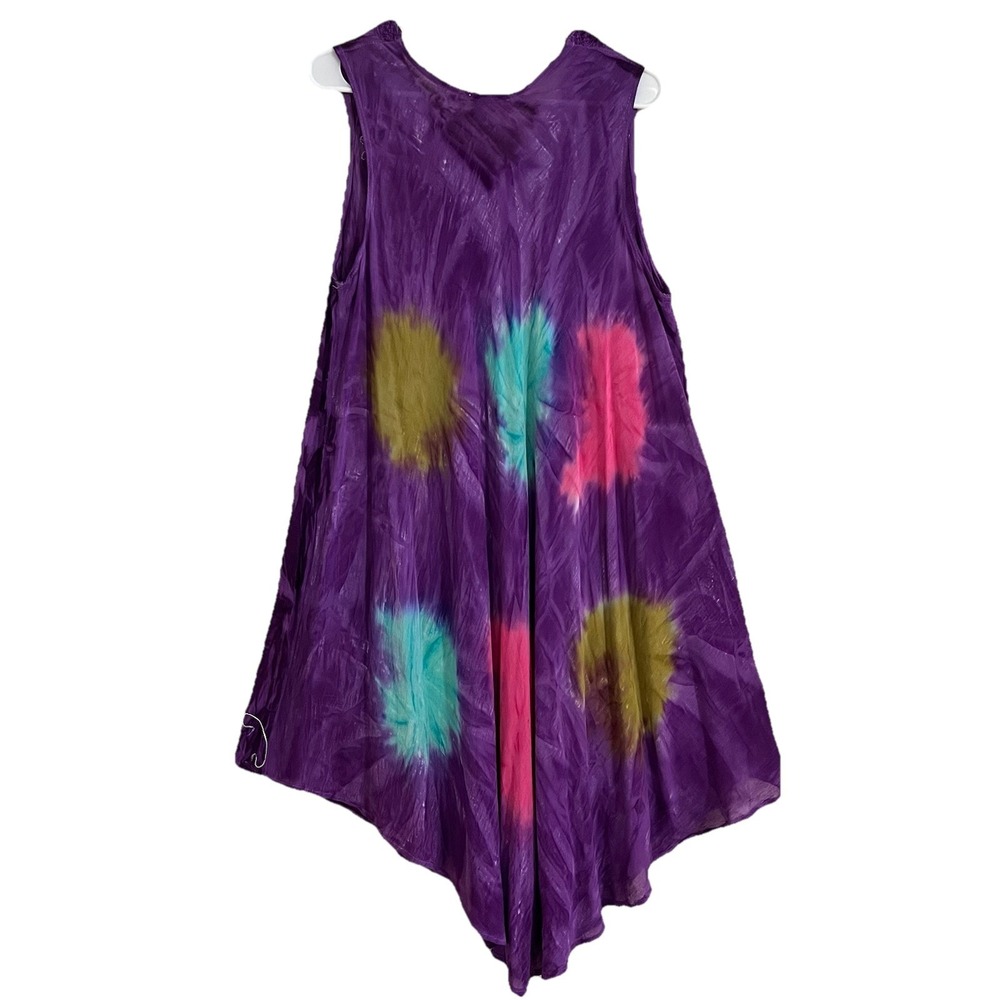 Asha Sleeveless Tie Dye Dress Women's OS Rayon Blend Boho Hippie Flowy Beachy - Picture 3 of 7